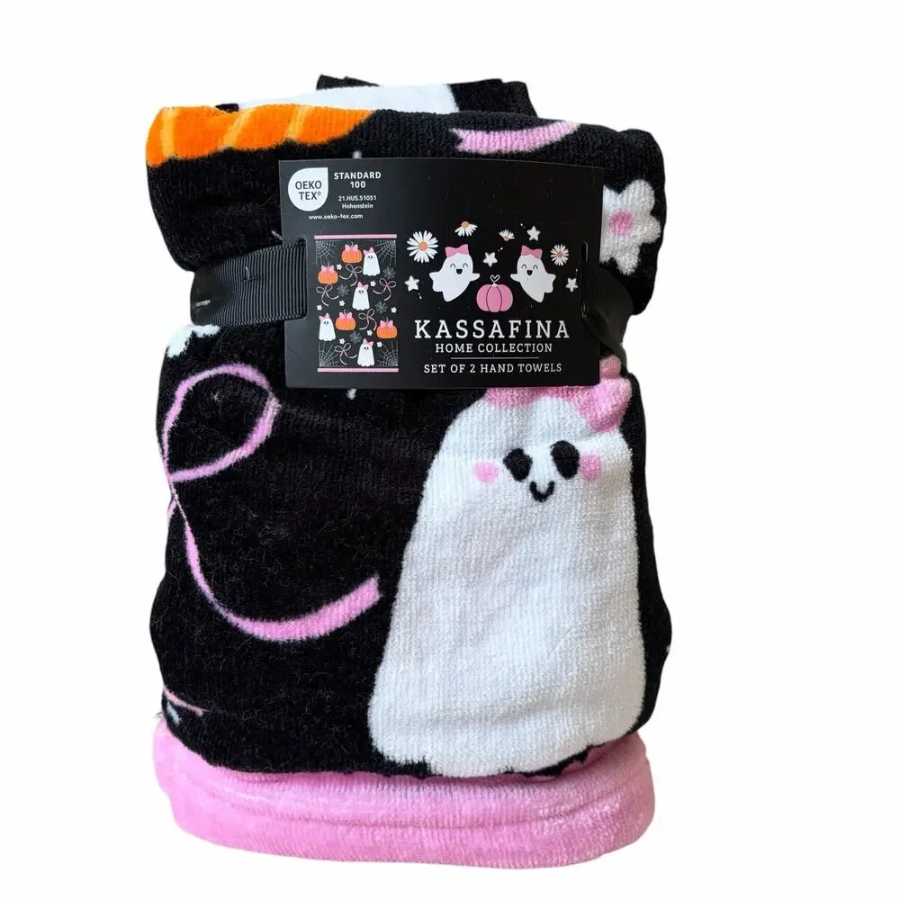 4pc Kassafina Coquette Halloween Towel Set- 2 Hand 2 Bath 100% Cotton NEW